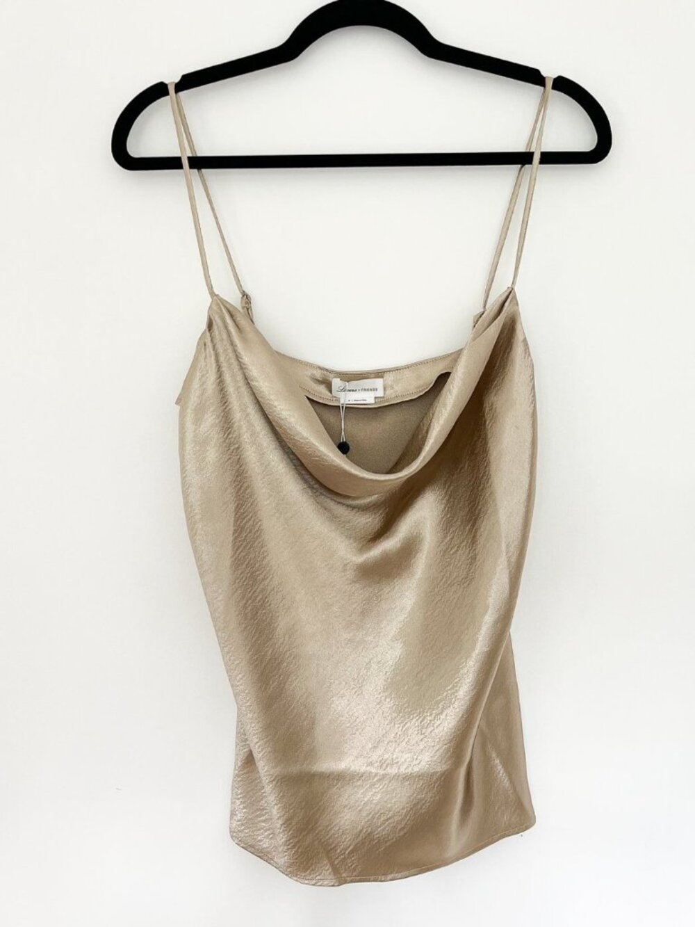 Lovers + Friends Satin Cowl Neck Cami Top Champagne Gold NWT